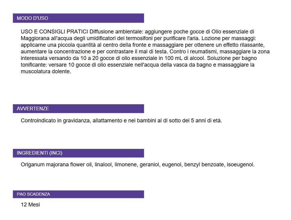 CHOGAN Olio essenziale di Maggiorana 10 ml GLUTEN FREE - Cod. OS16