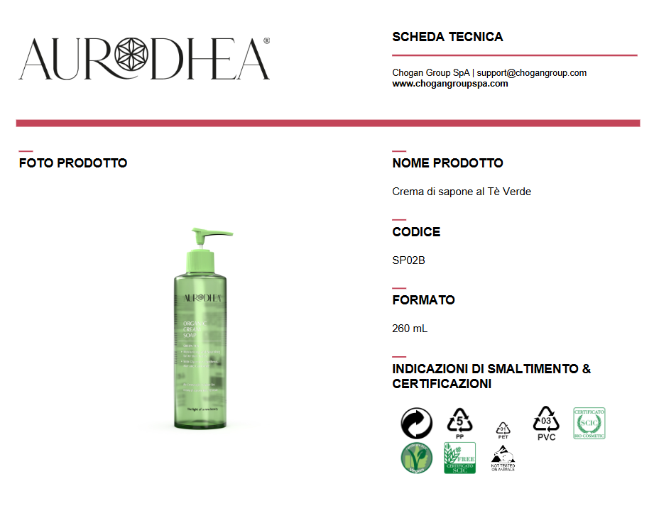 AURODHEA Crema di sapone al Tè Verde 260ml - cod. Cod. SP02B