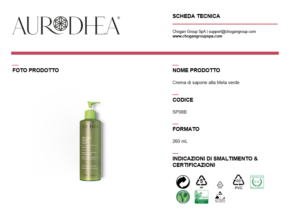 AURODHEA Crema di sapone alla Mela verde 260ml -Cod. SP08B