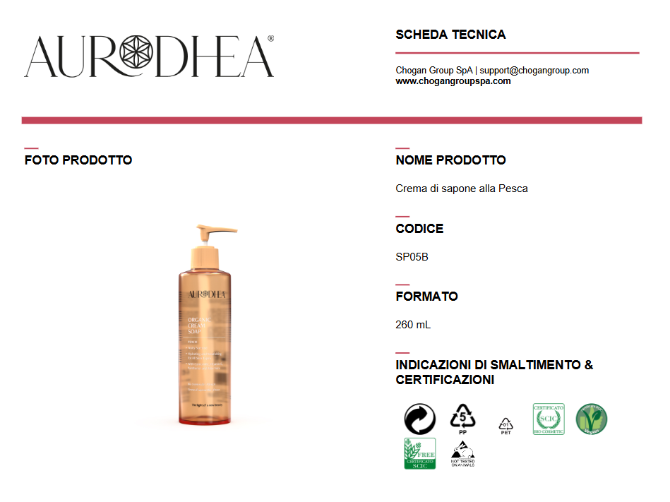 AURODHEA Crema di sapone alla Pesca 260ml -Cod. SP05B