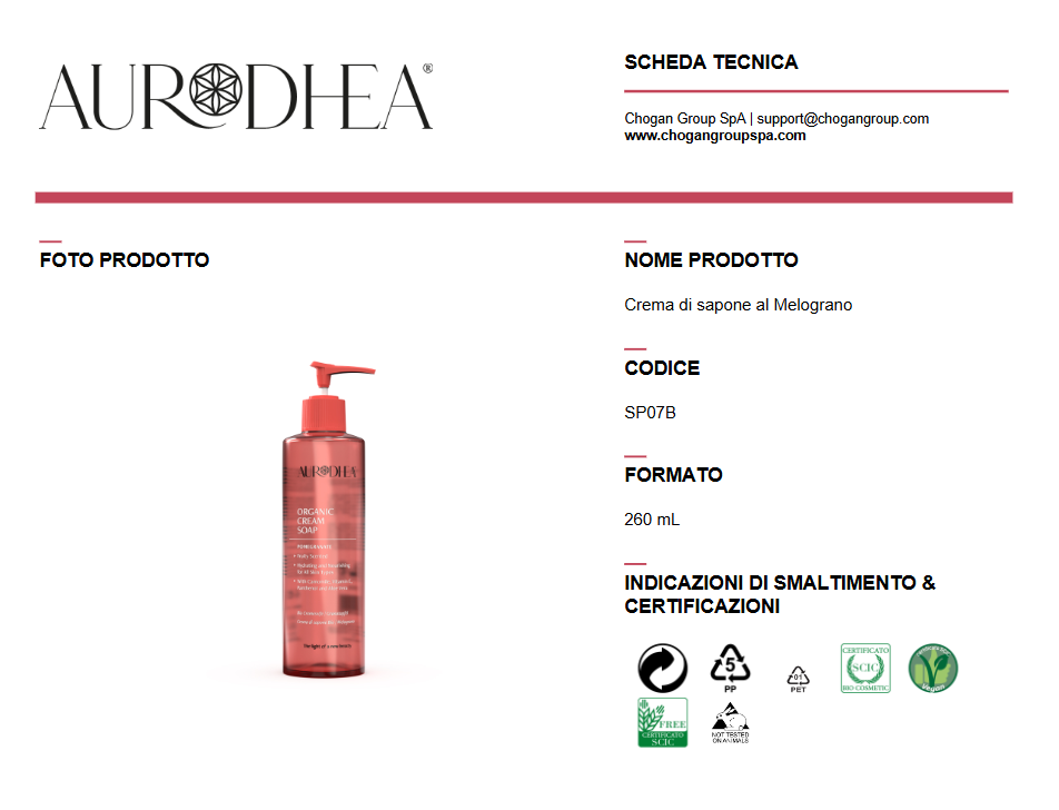 AURODHEA Crema di sapone al Melograno 260ml -Cod. SP07B
