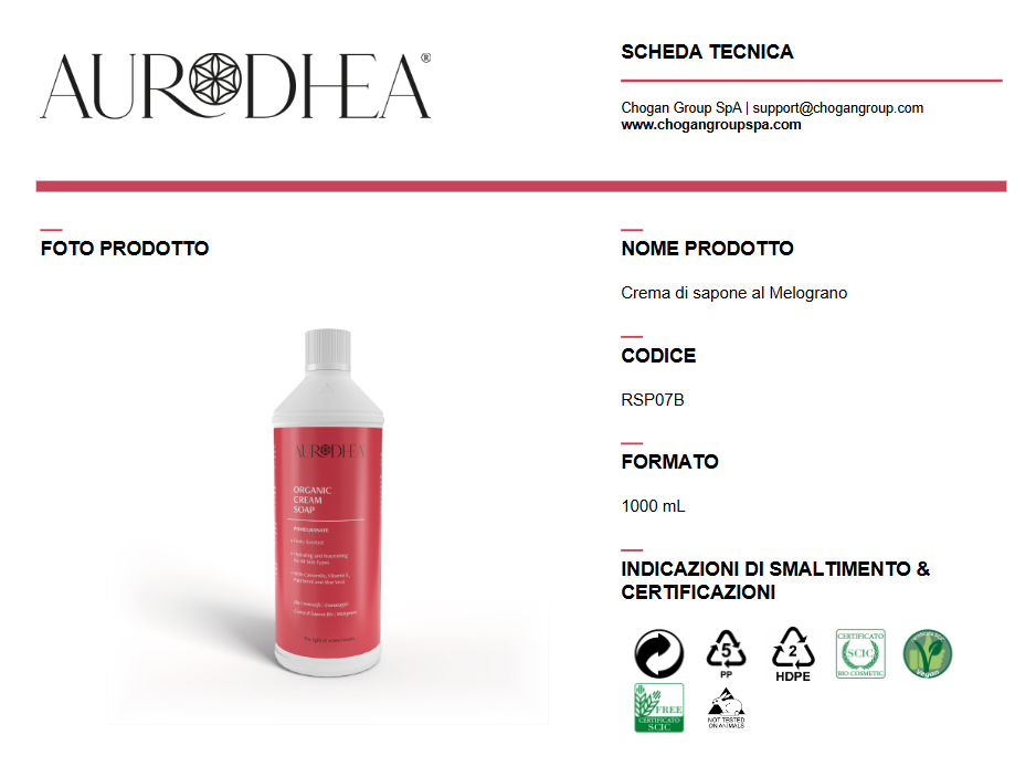 AURODHEA Ricarica Crema di sapone al Melograno 1000 ml - Cod. RSP07B