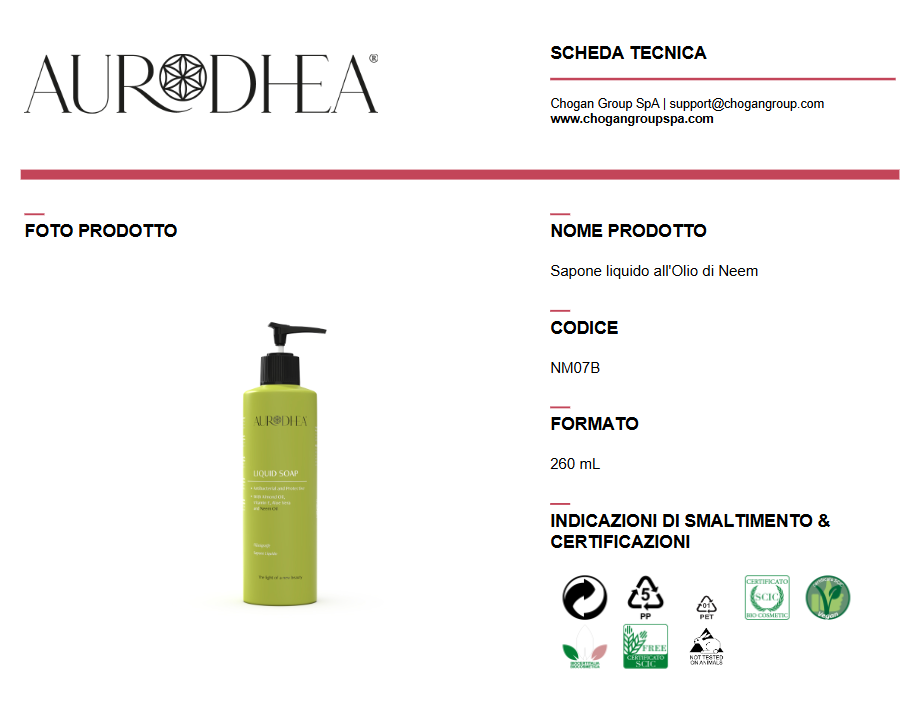AURODHEA Sapone liquido all'Olio di Neem 260ml - Cod. NM07B
