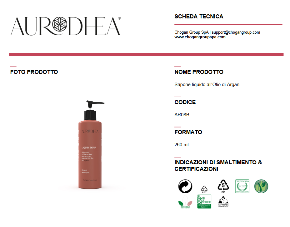 AURODHEA Sapone liquido all'Olio di Argan 260ml - Cod. AR08B