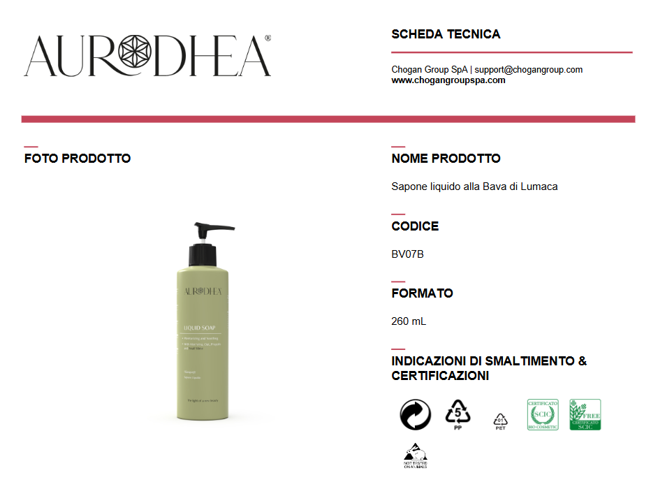 AURODHEA Sapone liquido alla Bava di Lumaca 260ml - Cod. BV07B