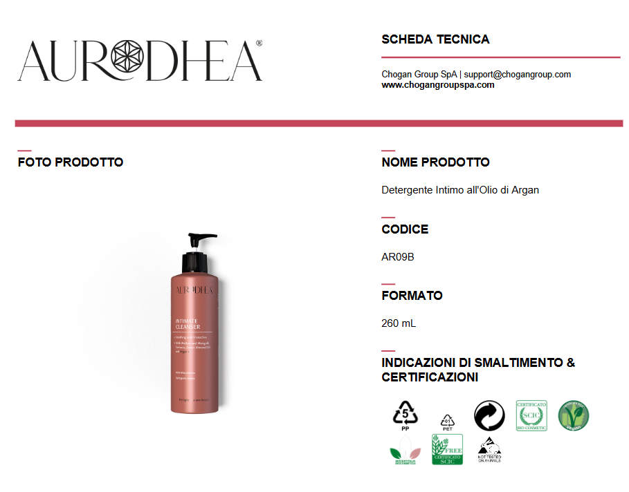 AURODHEA Detergente Intimo all'Olio di Argan 260ml - Cod. AR09B