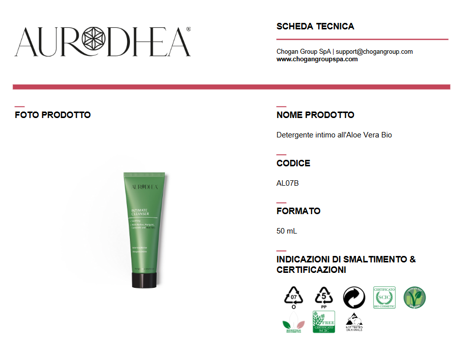 AURODHEA Detergente intimo all'Aloe Vera Bio 50ml -  Cod. AL07B