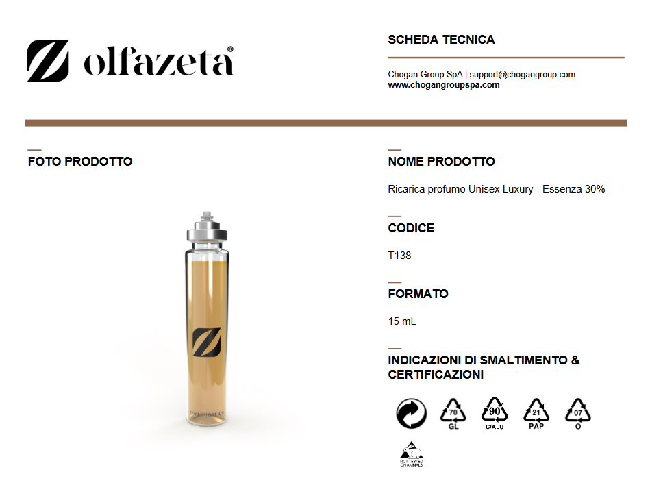 Olfazeta ricarica profumo Unisex Luxury 15ml - cod. T138