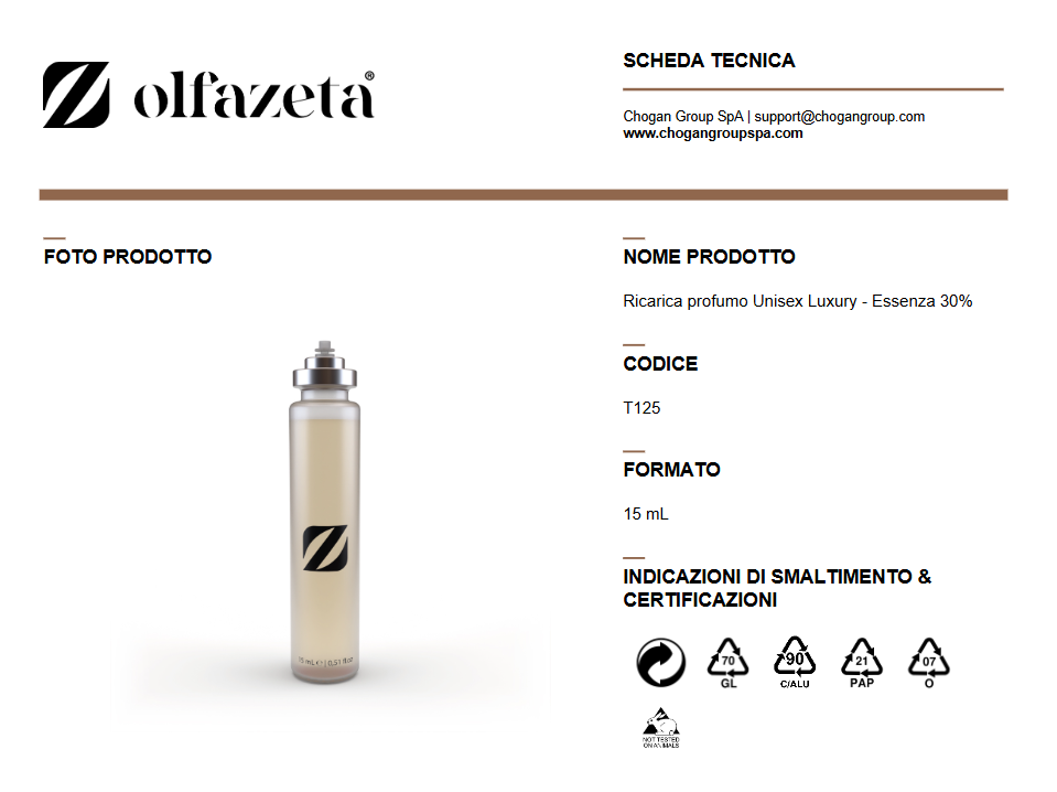 Olfazeta ricarica profumo Unisex Luxury 15ml  - cod. T125