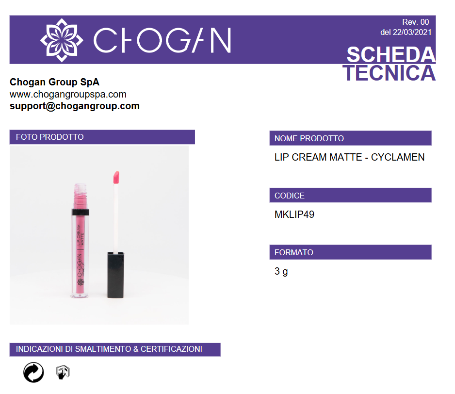 CHOGAN LIP CREAM MATTE - CYCLAMEN - Cod. MKLIP49
