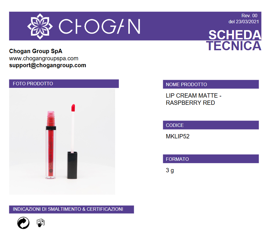 CHOGAN LIP CREAM MATTE - RASPBERRY RED - Cod. MKLIP52