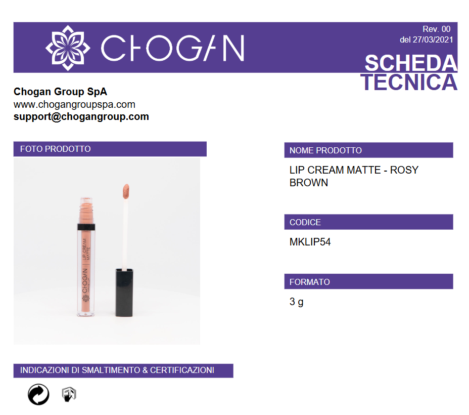 CHOGAN LIP CREAM MATTE - ROSY BROWN - Cod. MKLIP54