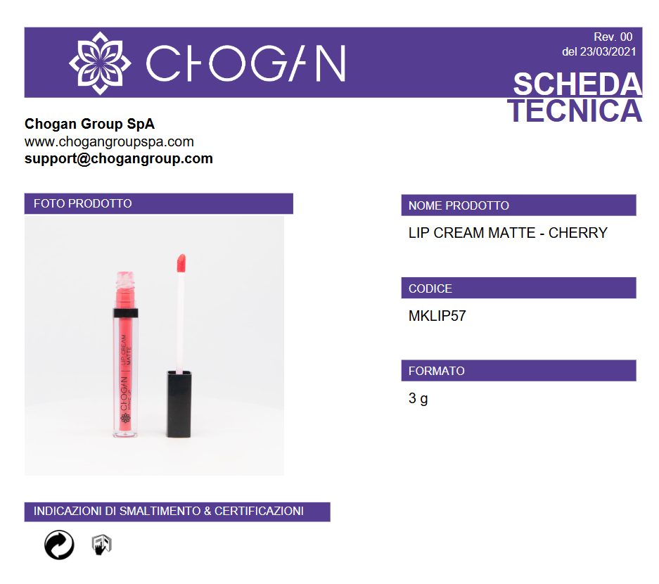 CHOGAN LIP CREAM MATTE - CHERRY - Cod. MKLIP57