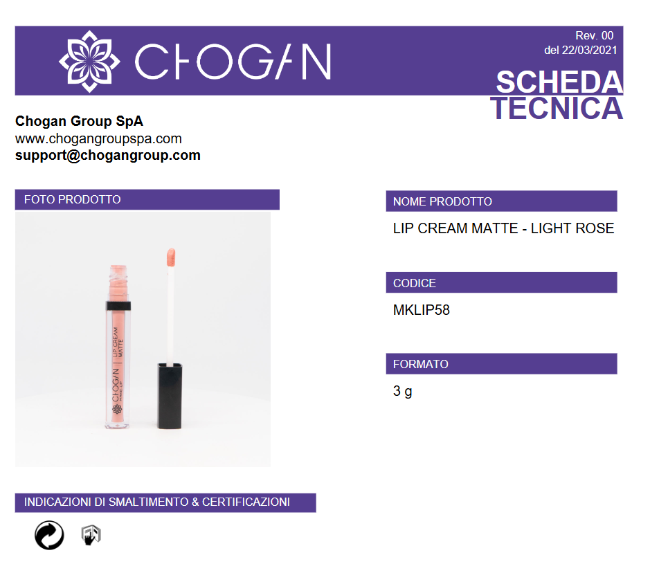 CHOGAN LIP CREAM MATTE - LIGHT ROSE - Cod. MKLIP58
