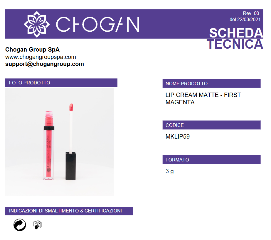 CHOGAN LIP CREAM MATTE - FIRST MAGENTA - Cod. MKLIP59