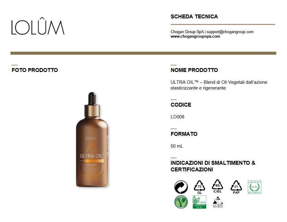 ULTRA OIL™ – Blend di Oli Vegetali dall’azione elasticizzante e rigenerante 50ml - Cod. LO008