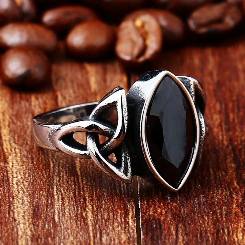 BEIER  NEW Anello celtico vichingo in acciaio inossidabile con zirconi