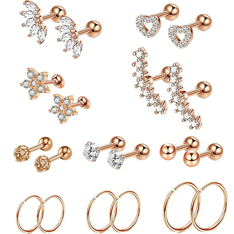 Set di orecchini alla moda in cristallo e acciaio inossidabile