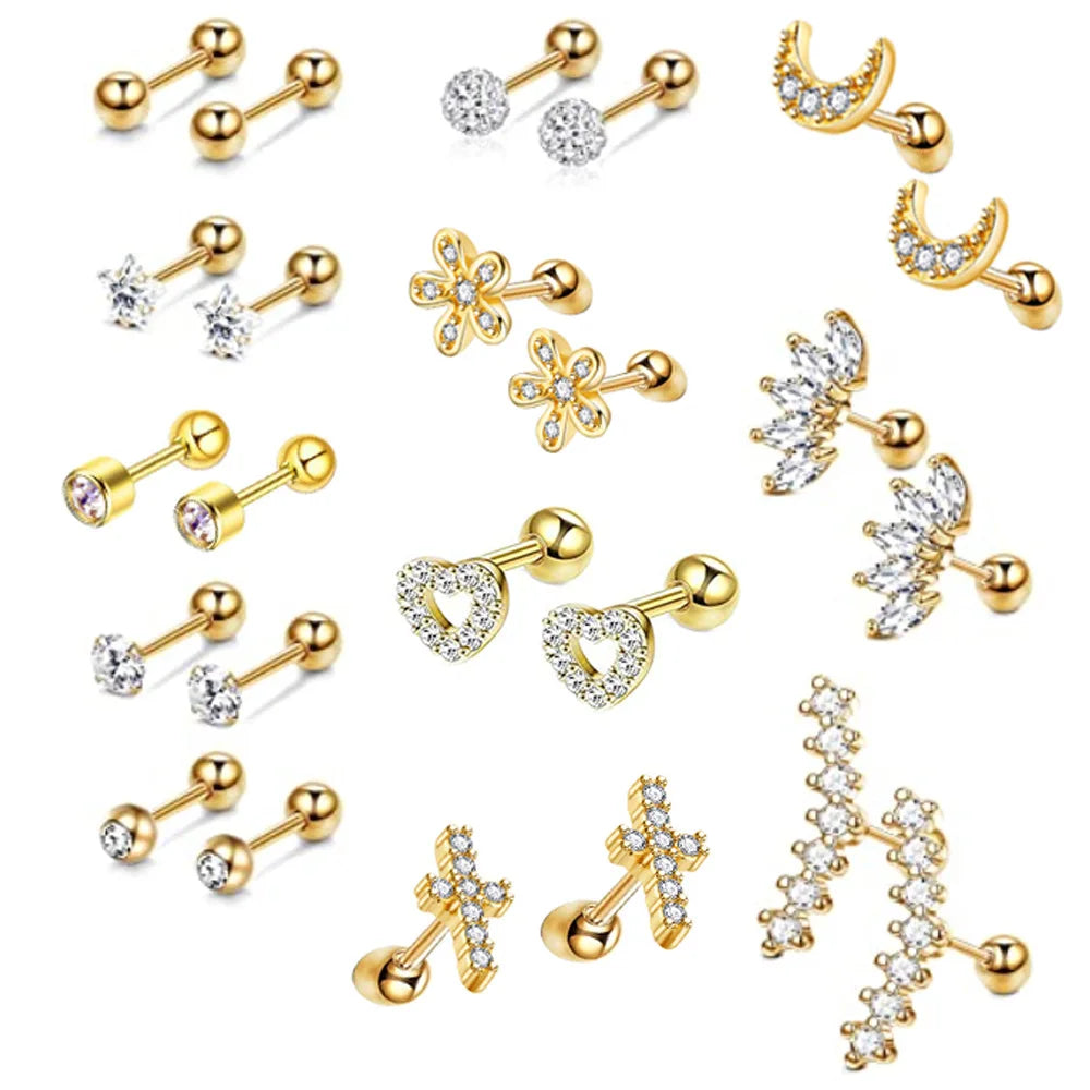 Set di orecchini alla moda in cristallo e acciaio inossidabile