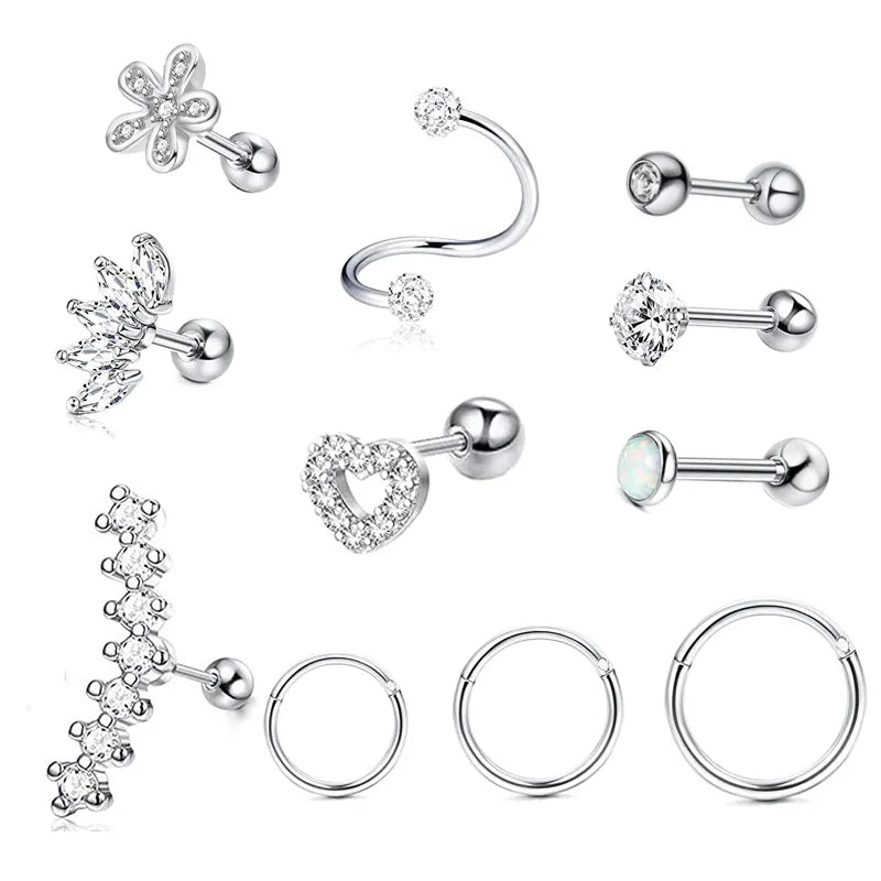 Set di orecchini alla moda in cristallo e acciaio inossidabile