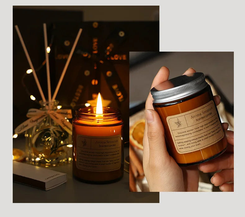 Gift box ornamentale con fragranza all'arancia e candele profumate abbinate