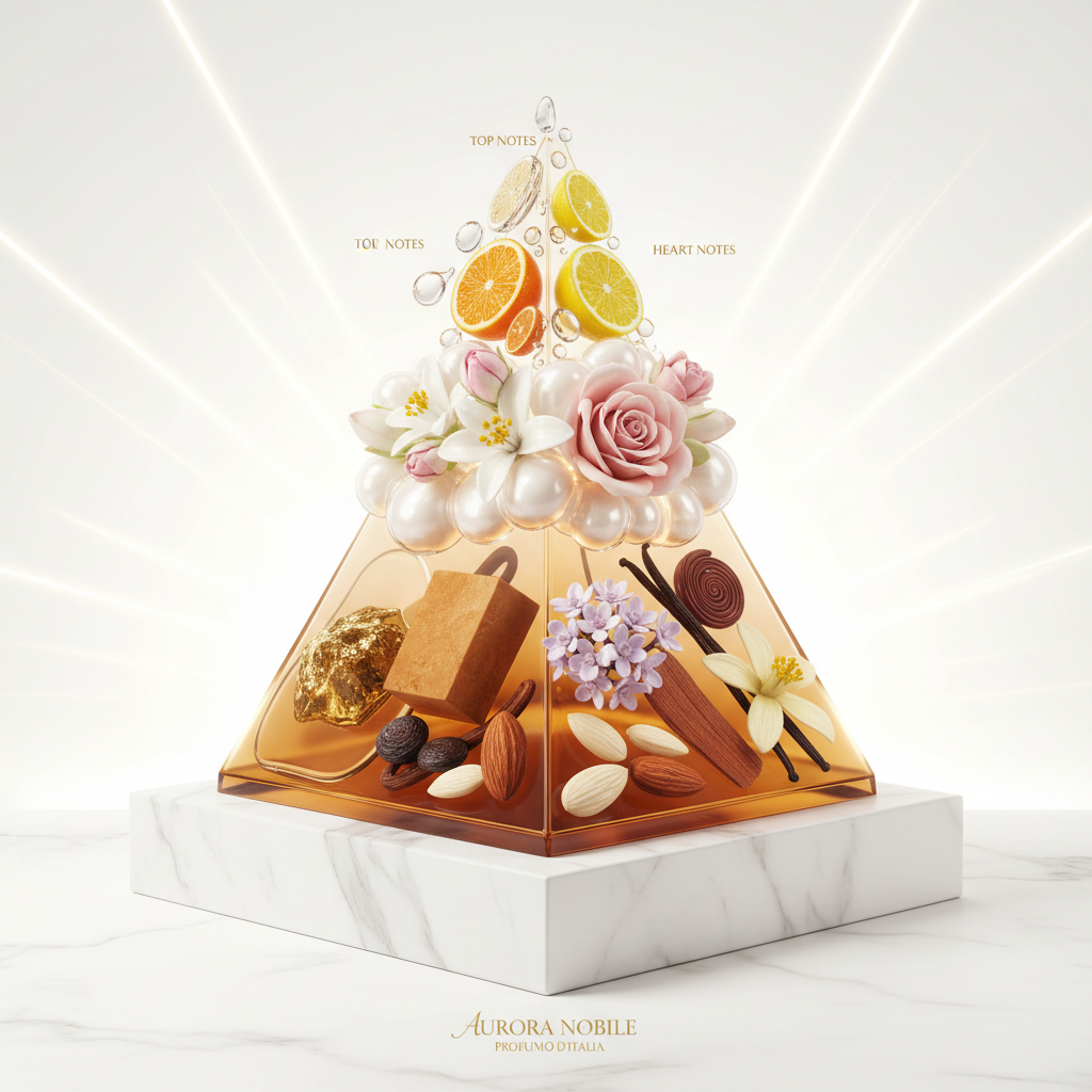 Nota di testa: Arancia Amara, Limone

Nota di cuore: Fiore d'Arancio, Rosa

Nota di fondo: Balsamo del Tolù, Cashmeran, Eliotropio, Fava Tonka, Mandorla, Sandalo, Vaniglia