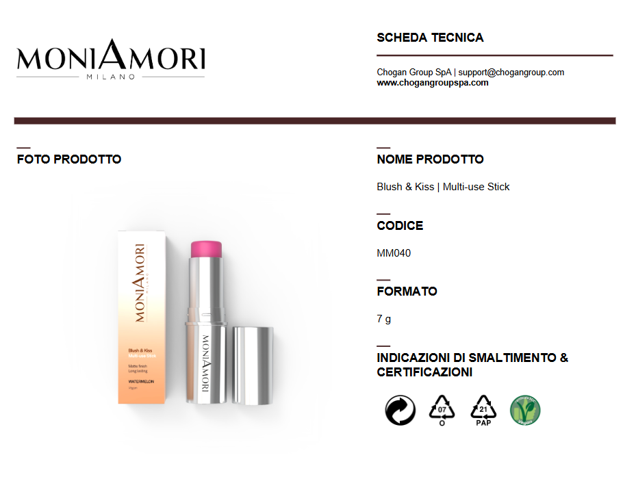 MONIAMORI  Blush & Kiss | Multi-use Stick 7 g - Watermelon - Cod. MM040